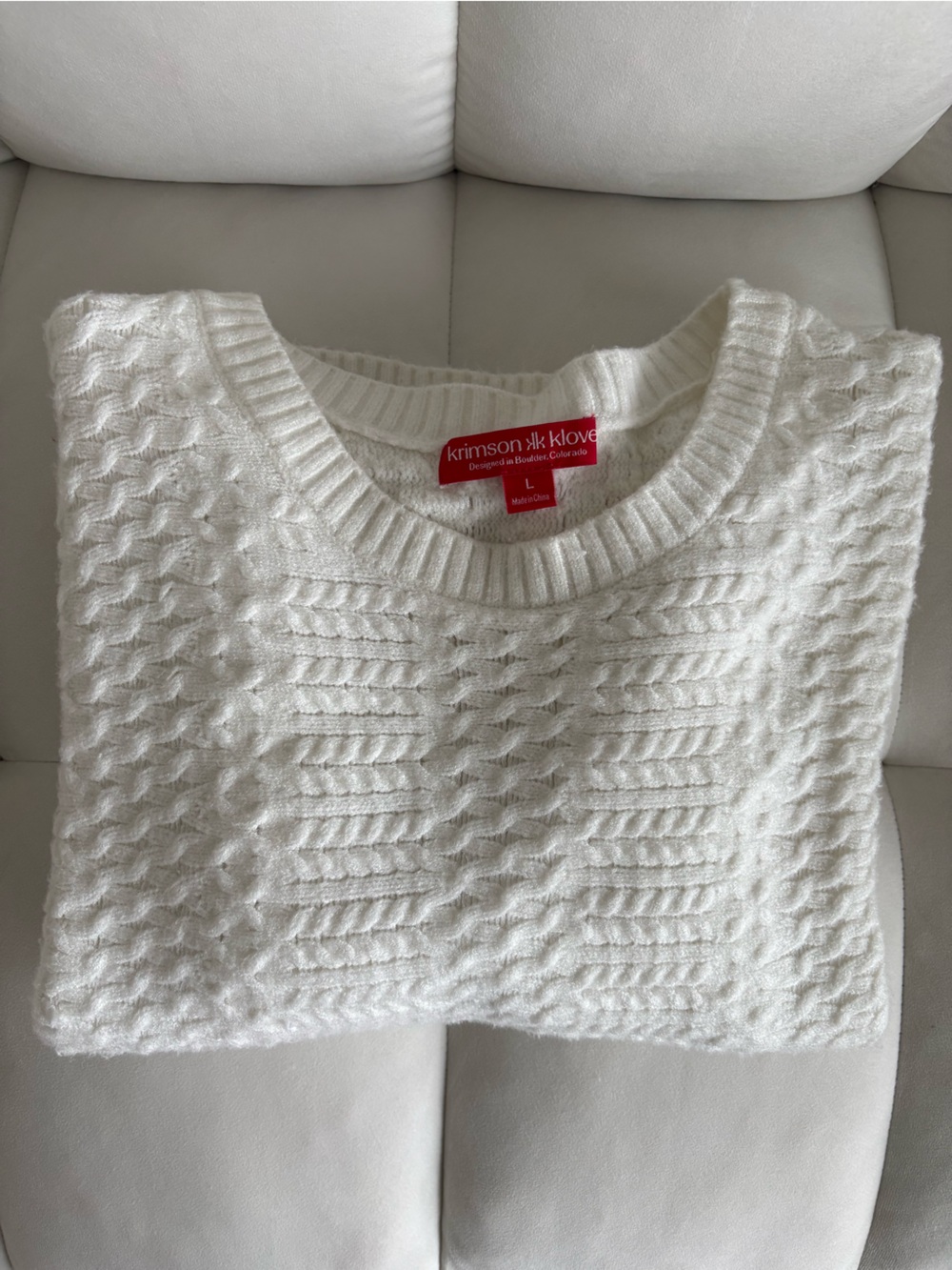 Krimson Klover White Cable Knit Crew Neck Sweater